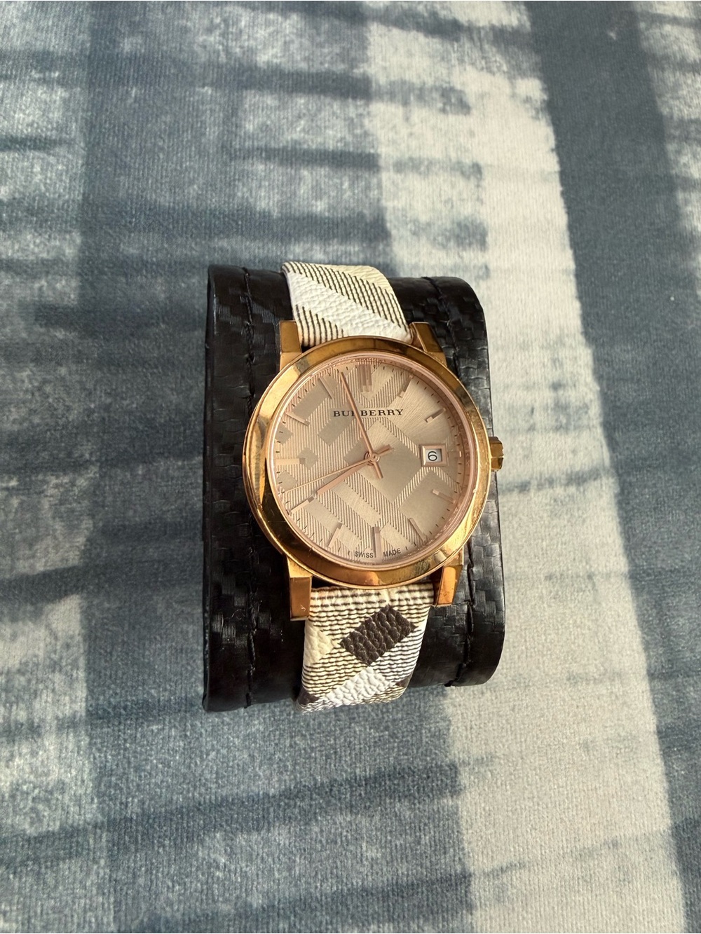 Burberry Rose Gold and Beige Check Strap Watch 34mm